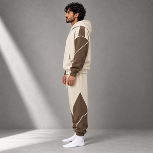 Custom Heavyweight Cotton Hoodie Jogger Set Men Oversized Contrast Panel Kangaroo Pocket Relaxed Streetwear <b>Outfit</b> Style - Product Image 5