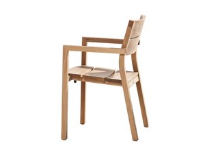 Chaise de salle à manger d'extérieur en teck avec accoudoirs inclinés, chaise longue à lattes pour patio et jardin - Product Image 3
