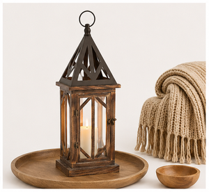 Handcrafted Rustic Wooden <b>Lantern</b> Set for Wedding Centerpieces <b>Large</b> Farmhouse Decorative <b>Candle</b> Holder with Metal Top - Product Image 2