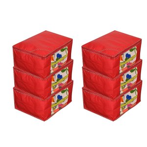 Clothes Bag Set-JaipurCrafts 6-Piece Non Woven <b>Saree</b> Covers <b>Red</b> 45 X 35 X 22 cm - Product Image 1