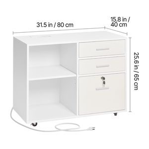 Armadietto Mobile in Legno con 3 Cassetti e Ripiani Regolabili, Archivio con Ruote e Striscia LED, Chiudibile a Chiave - Product Image 6