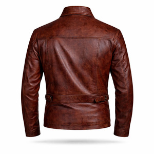 Unisex <b>Brown</b> Genuine <b>Leather</b> <b>Jacket</b> Slim Fit Turn-down Collar Zipper Closure Casual Autumn Wear Waterproof Breathable Windproof - Product Image 2