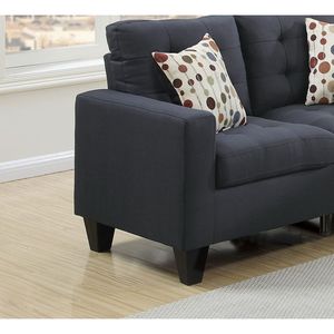 Set Moderno di Divano e Divanetto in Polifibra Nera Trapuntata con Cuscini per Soggiorno - Product Image 6