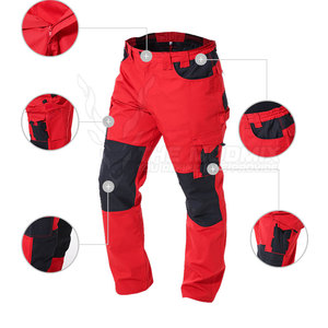 Red <b>Work</b> Pants With Black Reinforced Knees And Pockets Abrasion Resistant <b>Cargo</b> Design For Outdoor Use - Product Image 5