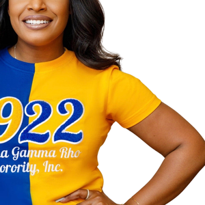 ซิกมาแกมมาโร 1922 เสื้อยืดเชนิลล์ฮาล์ฟฮาล์ฟผู้หญิงสีฟ้าทองผ้าฝ้ายผสมแขนสั้นลำลองสไตล์ทันสมัย - Product Image 2