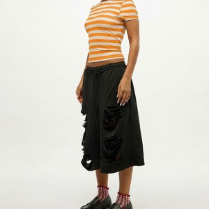 Women's Orange White Striped Crop <b>Top</b> Short Sleeve Crew Neck Slim Fit Casual Knitted T-Shirt Spring Summer Cotton Baby Crop Tee - Product Image 6