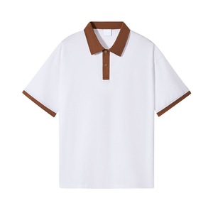 Polo blanc à manches courtes, couleur unie, tissu Oxford en coton, coupe décontractée, 100% coton, col boutonné, style tissé - Product Image 1