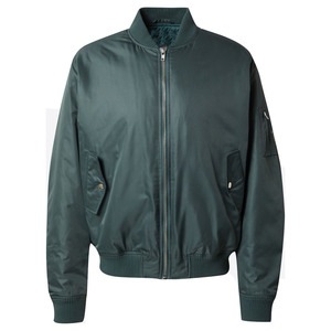 Chaqueta Bomber de Color Sólido para Hombre, Cierre de Cremallera, Cuello Alto, Estilo Casual, Ropa de Otoño, 100% Poliéster, Corte Regular - Product Image 1