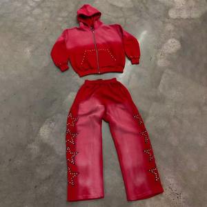 Conjunto Deportivo Personalizado de Talla Grande con Pedrería, Lavado Ácido y Sublimación, Sudadera con Capucha y Pantalones Deportivos, Conjunto de Dos Piezas, Chándal para Hombre - Product Image 4