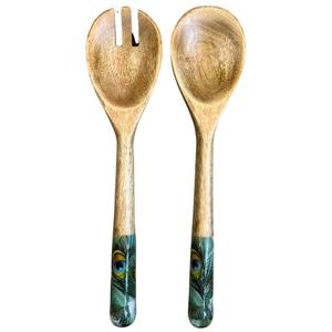 Juego de utensilios de cocina de madera de mango: tenedor y cuchara para ensalada con mango largo, herramienta para mezclar ensaladas, juego de utensilios de cocina de madera, utensilios de cocina, ¡gran oferta! - Product Image 1