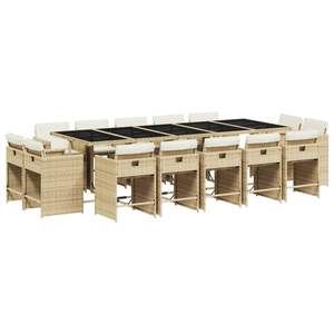 Juego de Comedor Plegable de 15 Piezas en Ratán Sintético PE Beige para Patio, Juego de Jardín para 14 Personas - Product Image 2