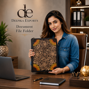 Hot Sale Tooled Leather Portfolio <b>File</b> <b>Organizer</b> Portfolio High Quality Customized Genuine Leather Floral Document Portfolio - Product Image 6