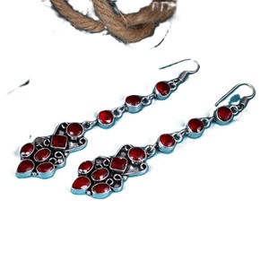 Red Brass Trendy Long Statement Antique <b>Silver</b> Plated Bold Drop <b>Earrings</b> for <b>Wedding</b> & Party Wear | Wholesale Bulk Supplier - Product Image 4