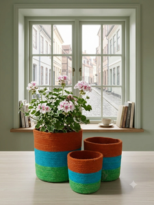 Round Woven Fabric Storage <b>Bins</b> <b>Red</b> White Stripe Bohemian Style Stacking Design for Home Decor - Product Image 4
