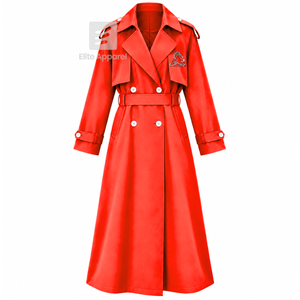 เสื้อโค้ทยาวสำหรับสตรี แบรนด์ Delta Sigma Theta ปักโลโก้ ปกคอปก แขนยาว สีแดงและสีขาว ทำจากผ้าขนสัตว์ - Product Image 1