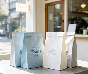 Sacs alimentaires personnalisés en papier kraft blanc pour boulangeries et restaurants, avec poignée longue, OEM/ODM – Emballage à emporter en gros - Product Image 1
