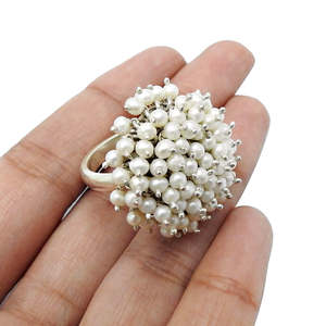 Natural White Pearls <b>Statement</b> <b>Ring</b> Crafted From 925 Sterling <b>Silver</b> Pretty Sun Flower Design Multi Pearls Bohemian Jewelry - Product Image 2