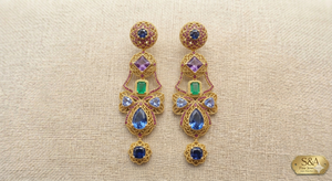<b>Gold</b> Plated Brass Drop <b>Earrings</b> Multicolor Gemstone <b>Dangle</b> Ear Jewelry for Women Party Banquet - Product Image 1