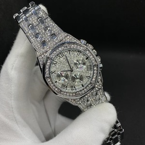 Luxury Stainless Steel Square Sapphire Crystal Diamond Encrusted Chronograph Watch Analog Quartz Movement Buckle Clasp Unisex - Product Image 4