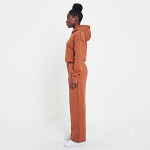 Ensemble de survêtement brodé pour femme, sweat à capuche à manches longues et épaules tombantes, style streetwear décontracté, 100% coton, pantalon de survêtement oversize pour femme - Product Image 3