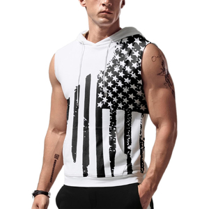 Débardeur à capuche sans manches pour homme, couleur unie, tricoté, respirant, coupe ajustée, décontracté, pour l'été, 100 % coton, imprimé numérique orange - Product Image 5