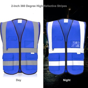 Chaleco de Seguridad de Alta Visibilidad Azul con Franjas Reflectantes, Cierre de Cremallera, Transpirable, Ligero, Impermeable y de Secado Rápido para Hombre - Product Image 2