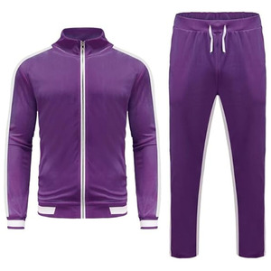 Survêtement en velours violet majestueux pour homme : Ensemble de luxe deux pièces, sport-luxe et streetwear urbain - Product Image 1