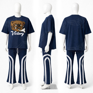 Conjunto de Camiseta Gráfica Unisex y Pantalones Anchos, Camiseta Oversize con Pantalones Anchos Estampados, Ropa Urbana de 2 Piezas - Product Image 4