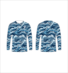 เสื้อยืดแขนยาวลายคลื่นทะเลสีน้ำเงินสไตล์ญี่ปุ่น คอกลม ลำลอง สตรีทแวร์ เสื้อออกกำลังกาย - Product Image 1