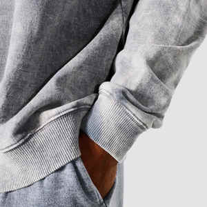 Sweat-shirts à col rond pour hommes, confortables et élégants, à motif uni, décontractés, effet délavé, en faible quantité minimale de commande pour la saison d'automne - Product Image 4