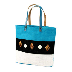 Bolso Tote de Yute con Asa de Cuero Extragrande LOWELL CRAFT, Forro de Algodón, Estilo Moderno, Diseño Sólido, para Uso en Exteriores - Product Image 1