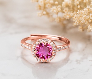 925 Sterling <b>Silver</b> Rose Gold Plated Pink Cubic Zirconia Halo <b>Ring</b> <b>Adjustable</b> Wedding Engagement <b>Ring</b> for Women Fine Jewelry - Product Image 2
