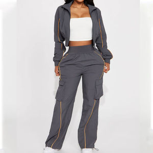Wholesale Custom Lightweight Windbreaker <b>Set</b> <b>Two</b> <b>Piece</b> Jacket Pants <b>Mesh</b> Lining Zip Printing Embroidery - Product Image 1