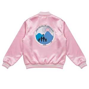 Jack and Jill Pink Satin Bomber <b>Jacket</b> Unisex Snap Button Varsity Style <b>Lightweight</b> Casual Fashion Streetwear Coat - Product Image 4