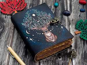 Grimoire deer <b>Leather</b> Spiral Bound Hardcover Journal Floral Vintage Handmade <b>Diary</b> - Product Image 4