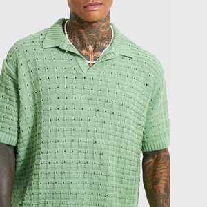 Chemises d'été décontractées surdimensionnées pour hommes, à manches courtes, boutonnées sur le devant, broderie personnalisée, 100 % coton tricoté respirant - Product Image 5