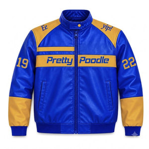 Chaqueta Deportiva Azul Pretty Poodle de la Hermandad Sigma Gamma Rho, Chaqueta Deportiva para Mujer con Cierre de Cremallera y Letras en la Manga, de Cuero Sintético - Product Image 4