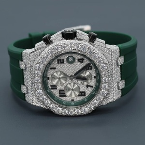Reloj Full Diamond Jewelry VVS1 Moissanite <b>Watch</b> Hip Hop Iced Out Green Rubber Strap <b>Watches</b> Gold Luxury <b>Men</b> Quartz <b>Watch</b> Uk - Product Image 1