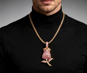 Collar con Colgante de Rosa, Amuleto de Moissanita, Chapado en Oro, Plata de Ley 925, Joyería Floral Hiphop Unisex para Regalo y Fiesta - Product Image 1