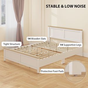 Moderno Letto Matrimoniale in Legno di Quercia Massiccio con Testiera, Senza Necessità di Rete a Doghe, Facile Montaggio, Bianco - Product Image 5