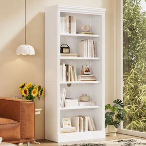 Estantería de Madera de 83.4 Pulgadas de Alto con Tira de Luz, Estantería Decorativa de 5 Niveles, Organizador de Almacenamiento Ajustable para CD/Libros, ¡Envío Gratis! - Product Image 1