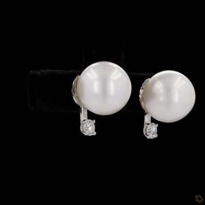 Pendientes Clásicos de Perlas con Diamantes Naturales de Corte Brillante en los Laterales, Unisex, Certificados por IGI, Regalo de Aniversario Vintage, para Uso Diario - Product Image 3