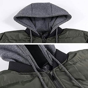 Men's Black Varsity Puffer Jacket Waterproof Breathable Winter Casual Lightweight <b>Covered</b> <b>Button</b> Closure Warm 100% Polyester - Product Image 4