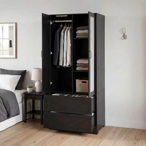 Armadio in Legno a 2 Ante per Camera da Letto con Asta Appendiabiti Interna e 2 Cassetti per Organizzazione e Stoccaggio - Product Image 4