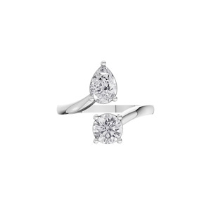Anillo de Compromiso Aarinya con Diamante Cultivado en Laboratorio en Forma de Pera y Redondo, Certificado por IGI, Chapado en Oro de 14K, Diseño Escultural Abierto Tipo Toi Et Moi - Product Image 3