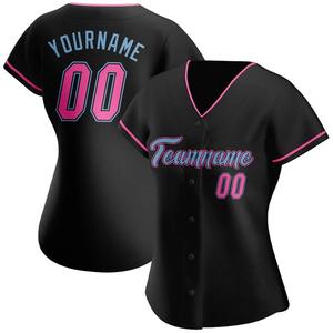 Jersey de Béisbol Personalizado con Bordado Auténtico en Negro, Rosa y Azul Claro, Uniforme Deportivo de Equipo Personalizado, Transpirable, de Poliéster, con Botones - Product Image 2