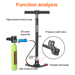 Pompa ad aria manuale ad alta pressione DQT01 con attacco/bocchetta da 8 mm, 30Mpa/4500psi, bombola subacquea pieghevole a 4 stadi, capacità 0.5L/1.0L - Product Image 4