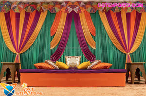 <b>Gold</b> Arch Style Wedding Stage Backdrop <b>Curtain</b> Arch Style Golden Mandap Backdrop <b>Curtains</b> Golden Embroidered Wedding Backdrop - Product Image 5