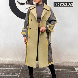 Manteau Trench Long Mi-long pour Femme, Style Personnalisé, Coupe-vent, Double Boutonnage, Motif Carreaux, Automne - Product Image 3