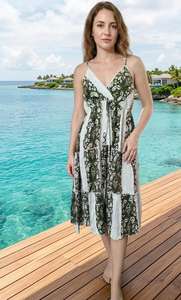 เดรสยาวสไตล์โบฮีเมียนวินเทจสำหรับผู้หญิง แขนกุด คอวี สายรัดหลวมๆ แต่งลายปัก  ความยาวปานกลางถึงยาว - Product Image 4